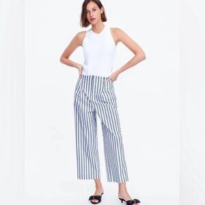 Zara Striped Pleated Wide Leg Trousers S